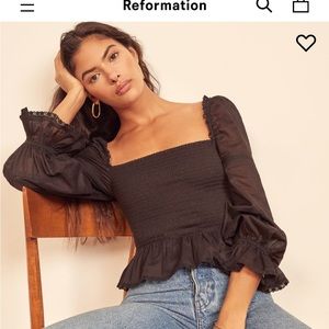 Reformation smocked blue top